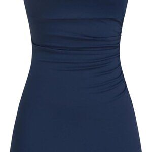 Women's Sleeveless Cowl Neck Dress Lace Back Ruched Waist Semi Formal